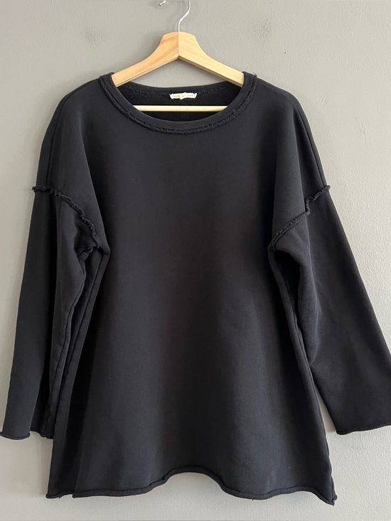 Eileen Fisher Tops - Eileen Fisher Organic Cotton Terry Tunic Black Small Boxy Oversized Raw Edge